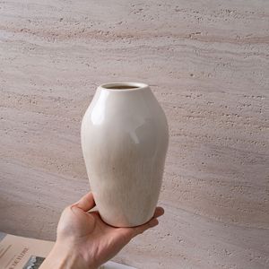 Vase en céramique CallaFloral beige glacé, décoration de table pour salon style nordique Wabi Sabi - Product Image 2