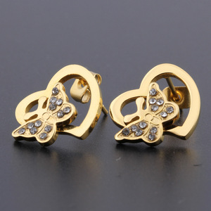 Boucles d'oreilles papillon en diamant, design cœur creux en or, taille brillant rond, bijoux pour femme à porter au quotidien - Product Image 3