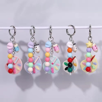 Gantungan Kunci Plastik Palet Lucu Berhias Manik-Manik Warna-Warni, Liontin Artistik Bergaya Girly, Aksesoris Tas Kreatif & Hadiah