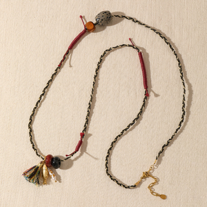 Collier long bohème unisexe en jaspe dalmatien et perles d'eau douce avec pompon, 89+5cm, en acier inoxydable plaqué or 18K, vente en gros - Product Image 6