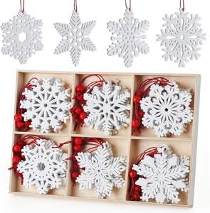 18-زخارف ثلج خشبية لعيد الميلاد 4 بوصة زخارف خشبية معلقة زخارف شجرة عيد الميلاد ريفي الحرف - Product Image 6