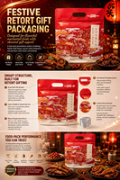Kit de snacks à base de viande de qualité alimentaire, double pack festif, stérilisable, pochette extérieure découpée sur mesure en forme de rétort, coffret cadeau de supermarché pour les fêtes