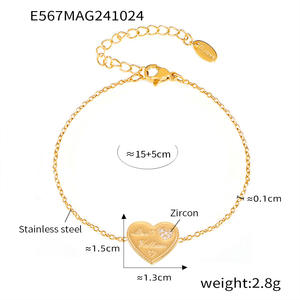 Women Trendy Elegant Heart <b>Letter</b> Zircon Inlaid Stainless Steel 18K <b>Gold</b> Plated Bracelet Jewelry - Product Image 5