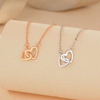 Collier double anneau en forme de cœur en argent sterling 925 avec zircon, collier ras du cou délicat