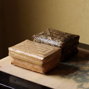 Caja tejida de bambú hecha a mano, estilo rectangular, 1 compartimento para ceremonia del té, organización del hogar, artesanía popular - Product Image 1