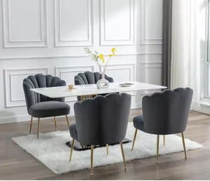 Chaise d'appoint de loisirs en forme de coquillage incurvée en velours avec jambe en métal - Product Image 4