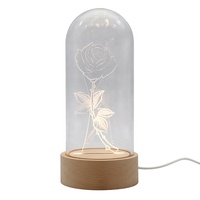 Lampe en verre Shadea Acrylique Base en bois Dôme en verre 3d Fantasy Color Light Led Moon Light