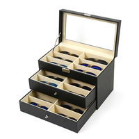 Boîte de rangement pour lunettes de soleil à 18 compartiments, double couche, en PU de qualité supérieure, anti-poussière, pour présentation et organisation des lunettes