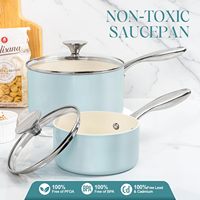 Petite casserole antiadhésive en céramique bleu clair Marmites en métal avec four résistant aux rayures pour la préparation de la soupe et du bouillon