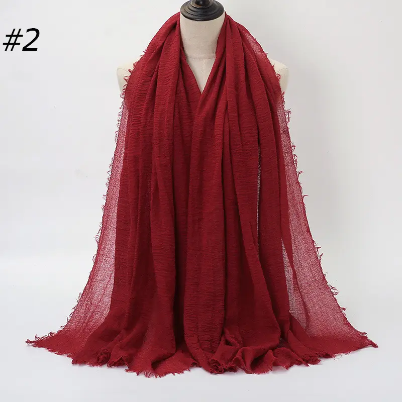 THB-8P008 New style pleated single color cotton solid color scarf with natural pleated human cotton wool edge, large size women'
