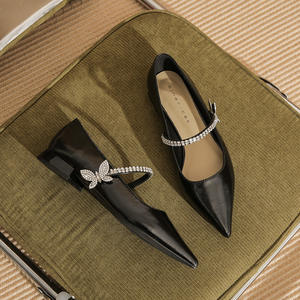 Zapatos Planos de Mujer con Punta Francesa, Diseño de Perlas y Patrón Geométrico, Parte Superior de Cuero Genuino Impermeable, Ligeros - Product Image 1