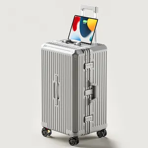 Borderline medium multifunction luggage 2023 with charging port and cup holder aluminum frame hard equipment suitcase