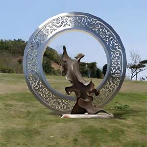 Modern Design Large Outdoor Stainless Steel Hollow <b>Mirror</b> Sculpture Square Garden Ornament with Landscape Features - Product Image 1