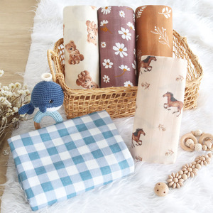 Set di Copertine Swaddle per Neonati in Mussola di <span class=keywords><strong>Cotone</strong></span> Organico e Bambù, 120x120cm, Unisex, Motivo a Scacchi, Fascia Avvolgente per Neonati, Basso MOQ - Product Image 3