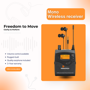 Système de monitoring intra-auriculaire sans fil UHF professionnel Panvotech WIEM-320 <span class=keywords><strong>en</strong></span> métal pour les performances sur scène, l'enregistrement <span class=keywords><strong>en</strong></span> studio et les chanteurs - Product Image 3