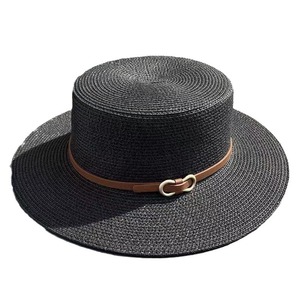 <strong>Flat</strong> Top <strong>Caps</strong> With Leather Strap Hot Sale Super Quality <strong>Summer</strong> Panama Straw Hat - Product Image 6