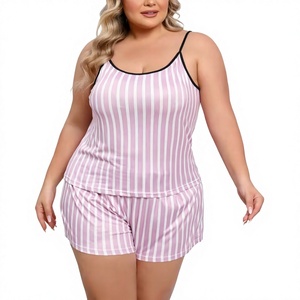 Women Elegant Striped Satin Lounge Set Sleeveless Cami Shorts Summer Sleepwear Elastic Waist 2-Piece Casual Wear Front Logo - Product Image 1