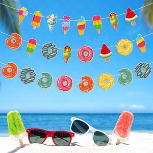Decoración hawaiana HELLO SUMMER Ice Cream Pull Flag helado donuts decoración de fiesta de verano latte - Product Image 3