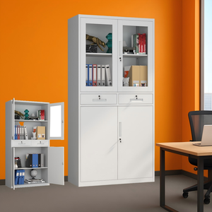 Archivador de Acero con <span class=keywords><strong>2</strong></span> Cajones, Armario de Almacenamiento Metálico para Oficina con Cerradura, Estantes Ajustables y Función de Librería con Puerta de Vidrio - Product Image 1