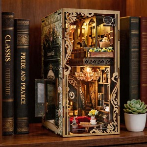 Kit de construction de maison miniature en bois 3D personnalisé en gros avec éclairage LED à capteur pour adultes et adolescents, décoration de bibliothèque - Product Image 1