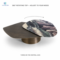 Table basse en marbre Luca Purple Landscape |   Plateaux superposés organiques à deux niveaux, base en bronze antique, luxe moderne, taille sur mesure