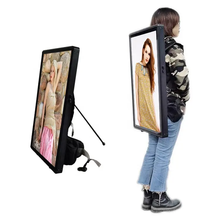 ADE nouveau style 32 pouces sac à dos portable marche hd lcd panneau d'affichage médias numériques publicité Android lecteur USB affichage