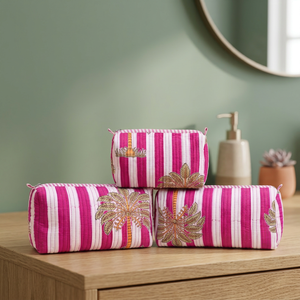 Custom Luxury 3 Pcs Quilted Pouch Set Jaipur Cotton Block Print <b>Toiletry</b> <b>Bag</b> Makeup Organizer Cosmetic Case Travel Kit <b>Women</b> <b>Bag</b> - Product Image 1