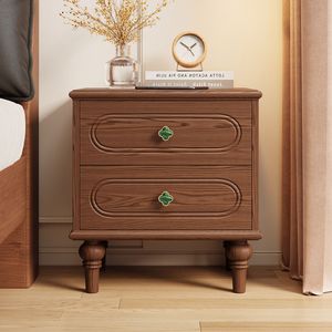 Retro Style Ash Wood Nightstand Two Tone French Design Bedroom Storage <b>Cabinet</b> - Product Image 3
