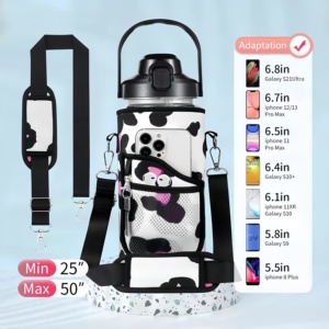ขวดน้ำพลาสติกปากกว้างสีชมพูขนาดใหญ่ 2 ลิตร พร้อมสาย<span class=keywords><strong>ส</strong></span>ะพาย ที่ใ<span class=keywords><strong>ส</strong></span>่โทรศัพท์มือถือ และช่องเก็บของ - Product Image 2