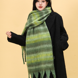Nuovo inverno caldo spesso grande nappa spazzolata Lazy stile collo sciarpa Mohair arcobaleno contrasto scozzese sciarpa invernale per le donne - Product Image 4