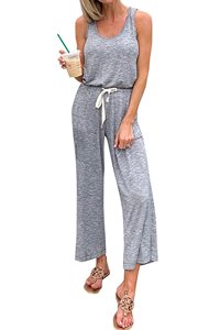 Tuta Casual senza maniche da <span class=keywords><strong>donna</strong></span> <span class=keywords><strong>con</strong></span> <span class=keywords><strong>elastico</strong></span> in vita e coulisse <span class=keywords><strong>pantaloni</strong></span> girocollo tinta unita - Product Image 3