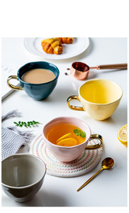 Taza de Cerámica Estilo Nórdico con Esmalte de Color y Baño de Oro para Desayuno, Café o Leche - Product Image 4