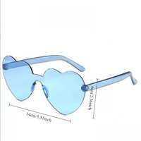 Lunettes de soleil sans monture en forme de cœur bleu clair, lunettes de fête transparentes pour femmes, accessoire de costume