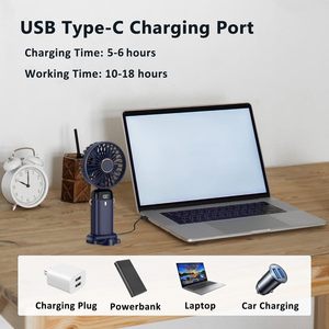 พับได้แบบพกพาได้จอแสดงผล LED ขนาดเล็ก USB ชาร์จได้6สปีดพัดลมมือถือแบตสำรองสำหรับบ้านรถโรงแรมใช้งานกลางแจ้ง