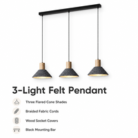 Lampe suspendue LED en feutre PET, hauteur réglable, haute luminosité, protection des yeux, lumière blanc chaud 3500K, 90 CRI, installation facile, gris, pour la maison