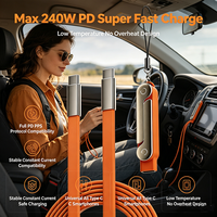 Câble de charge USB-C PD 240W 2-en-1 avec support de téléphone pliable, adaptateur et cordon portable, réglable horizontalement et verticalement