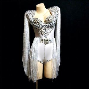 Traje de una pieza moderno para mujer, para discoteca, presentadora, pasarela, Gogo, con borlas, cosido a mano, de poliéster/raion, para escenario. - Product Image 3
