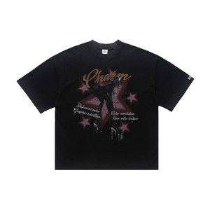 Faded Acid Wash Tee with Custom Glamour Star Print Men's Streetwear Regular Fit Casual Vintage Style 100% Cotton 300g <strong>T</strong>-<strong>Shirt</strong> - Product Image 5