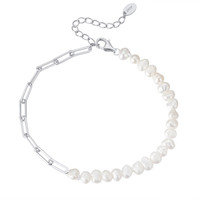 Fine Jewelry 925 Sterling Silver Half Link Chain Natural Real Edison Pearls Bracelet Femmes