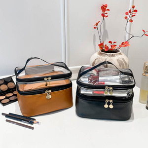 Bolsa de Maquillaje Ecológica Transparente de Material Reciclado con Ribete de Cuero Vegano - Product Image 5