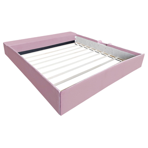 Sofá Cama Moderno Tapizado en Terciopelo Ecológico con Escaleras, Almacenamiento con Elevación a Gas, Otomana y Barandillas Acolchadas en Contraste Rosa+Blanco - Product Image 6