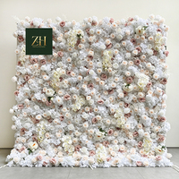 Mur de fleurs artificielles 5D en soie, roses blanches réalistes, pour mariage et restaurant