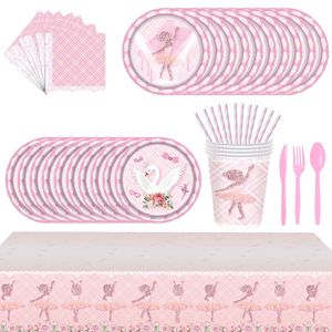Ensemble de vaisselle jetable pour fête d'anniversaire de fille DAMAI, décoration rose sur le thème du ballet, ensemble d'assiettes en papier - Product Image 2