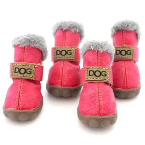 Moda kış köpek kalın ayakkabı kış sıcak tutmak teddy kar köpek ayakkabıları baskı PU köpek çizmeleri