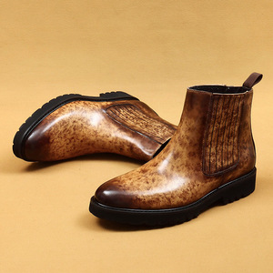 Bottines en cuir de style britannique à semelle épaisse, mi-mollet, en cuir véritable, type Chelsea, chaussures montantes pour affaires, formelles et décontractées - Product Image 4
