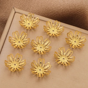 Six Petal Flower Bead Cap 14mm | 18K PVD Gold Plated Stainless Steel Openwork <b>Spacer</b> for DIY Bracelet Necklace Jewelry Making - Product Image 2