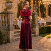 Robe de cocktail bordeaux à sequins, col orné de cristaux, en satin, épaules dénudées, longueur ras du sol, robe de soirée perlée, vente en gros personnalisée