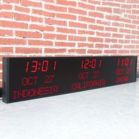 Jam Dunia Digital LED Profesional Multi Zona Waktu dengan Tampilan Nama Kota dan Tanggal untuk Kantor, Hotel, Bandara, Pusat Bisnis