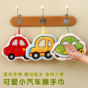 Cute Cartoon Car Hand Towel Round Coral Fleece Quick Dry Kitchen Kids Bath Towel - Product Image 4