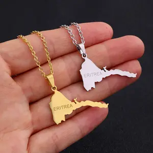 Factory Enameled Eritrea Map Necklaces Stainless Steel Silver 18K Gold Plated Enamel Eritrea Flag Map Pendant Chain Necklace